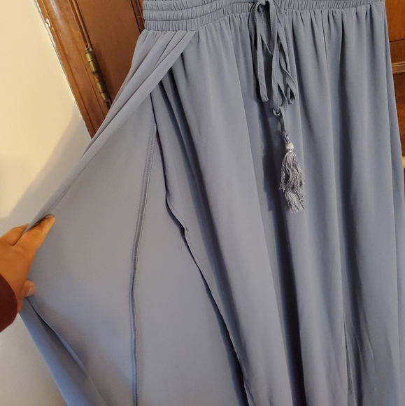 Slate Blue Backless Double Slit Maxi - Picture 2 of 4